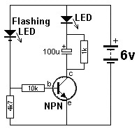 One Transistor LED Flasher Circuit circuit diagram