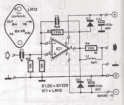 80W Power Audio Amplifier with LM12 circuit