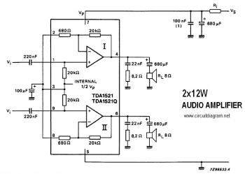 TDA1521 - 12W Stereo Amplifier Circuit diagram