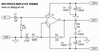 20W Hi-Fi Power Amplifier with TDA2040 circuit diagram