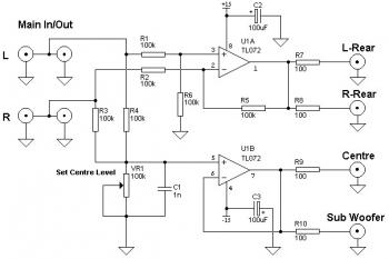 Enhanced Hafler Matrix Surround Sound Decoder circuit diagram