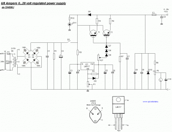 0-28V / 6A Regulated Variable Power Supply circuit diagram