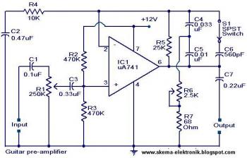 Electric Guitar Pre-Amplifier circuit diagram
