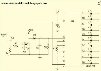 10 LED Sound Level Meter circuit diagram