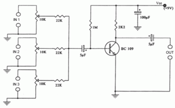 Simple Mixer circuit 3 Input  circuit diagram