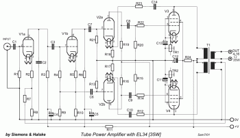 35W Tube Power Amplifier with EL34 circuit diagram
