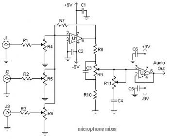 Mic Audio Mixer Circuit diagram