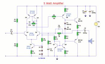 5W Audio Amplifier Circuit based BD139/BD140