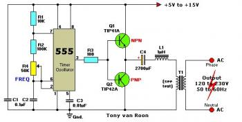 Inverter 12V DC to 120-230V DC with IC 555 circuit diagram