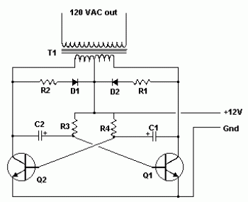 Simple Inverter 12V DC to 120V AC circuit diagram