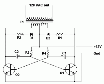 This is a basic and very simple low power inverter to convert 12V DC to 120V AC. How much this inverter can handle the load depends the transformer.