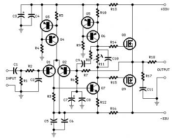 25W Power Amplifier with MOSFET IRF530/IRF9530 circuit diagram