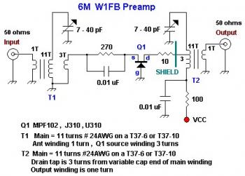 6M RF Preamp using MPF102 circuit diagram