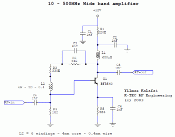 10Mhz-500MHz RF Amplifier circuit diagram