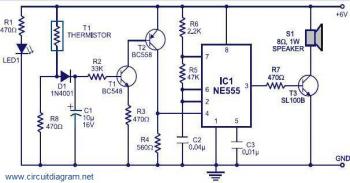 Fire Alarm Circuit with Termistor and NE555 circuit diagram