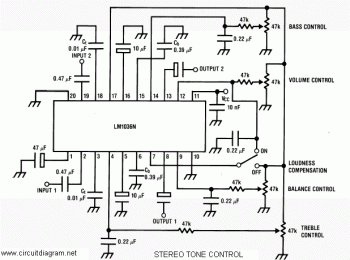 Circuit Diagram For Speakers With External Power Supply - Stereo Tone Control With Lm1036 - Circuit Diagram For Speakers With External Power Supply