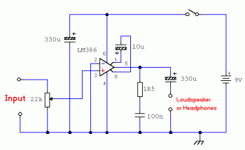 325mW Mini Amplifier Circuit based LM386