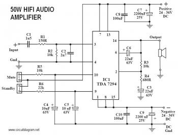 50W Power Amplifier with IC TDA7294 circuit