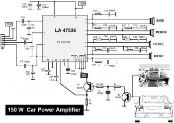 150W Car Amplifier based LA47536 diagram