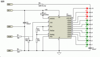 10 LEDs Audio VU Meter circuit