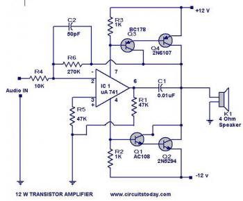 12 Watt Audio Amplifier circuit diagram