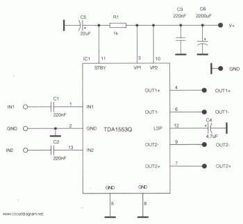 2×22W Stereo Power Amplifier based TDA1553CQ