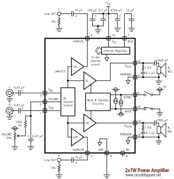 7W Audio Amplifier with LM4756 circuit diagram