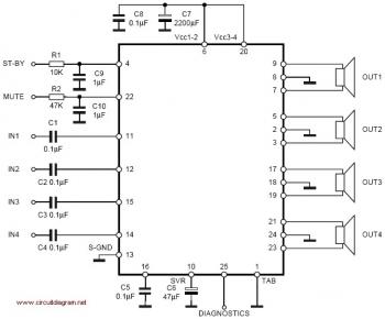 TDA7383: 4x35W Quad Bridge Amplifiercircuit diagram