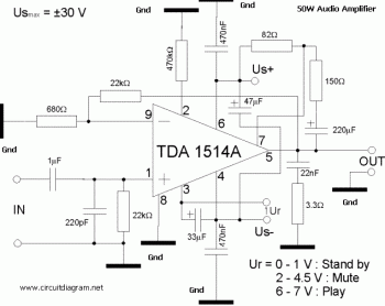 TDA1514A - 50W Power Amplifier Circuit diagram