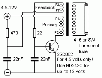 Simple Inverter Circuit for Florescent Lamps diagram