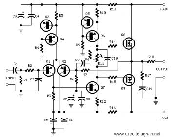 24W HiFi Audio Amplifier with MOSFET circuit diagram