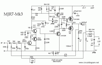70W High Power Amplifier with MOSFET circuit diagram