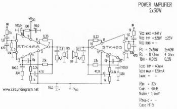 2x30W Audio Amplifier with STK465 circuit diagram