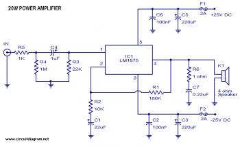 20 Watt Audio Amplifier with LM1875 circuit diagram