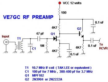 VE7GC Popcorn RF Preamplifier circuit diagram