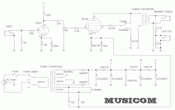 5W Tube Amplifier with EL84 circuit diagram