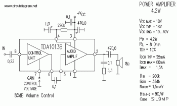 4W Audio Amplifier circuit diagram based TDA1013B