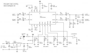 Pre-Amp + Tone Control with TDA1524A circuit diagram