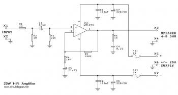 25W Hi-Fi Audio Amplifier based LM1875 circuit diagram