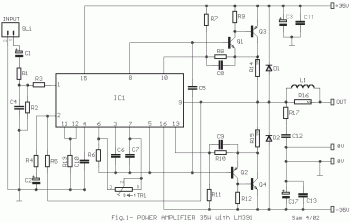 35W Power Amplifier based on LM391 circuit diagram
