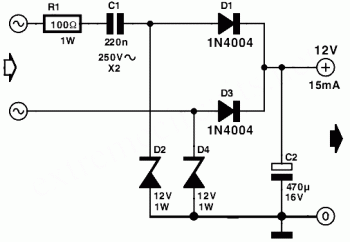 12V Transformerless Power Supply circuit diagram
