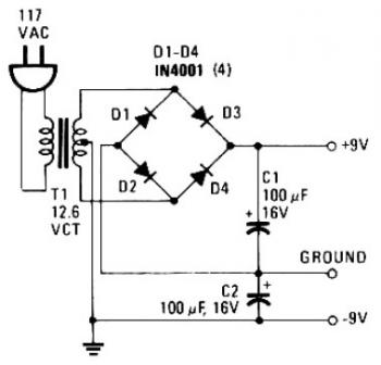Simple Split Power Supply 9V circuit diagram