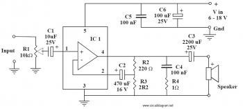 6-10W Audio Amplifier with IC TDA2002 circuit diagram
