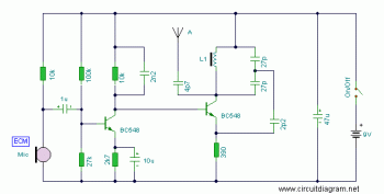 FM Transmitter with 2 Transistors circuit diagram