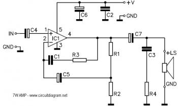 7 Watt Audio Amplifier with IC TDA2003 circuit diagram