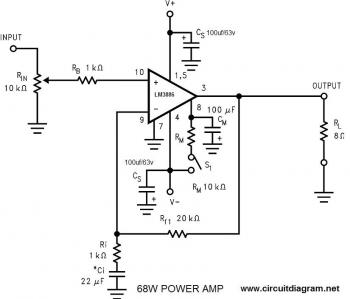 68W Power Amplifier with LM3886 circuit diagram