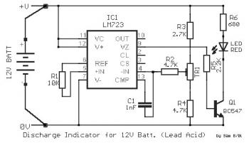 Discharge Indicator Circuit for 12V Lead Acid Battery